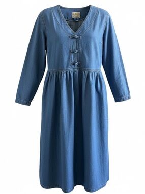 VTG Denim Cottagecore Midi Dress Size 8P Prairie Country Modest Western